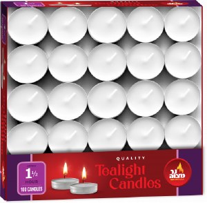 Picture of Tea Lights 100 Pack European Made 1.5 Hour Burn Time